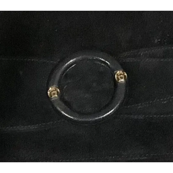 Gucci navy suede clutch w a round buckle accent