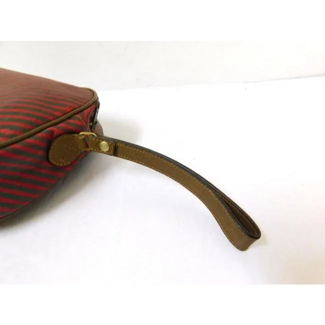 Gucci, red & green striped logo print coated canvas and brown leather clutch purse