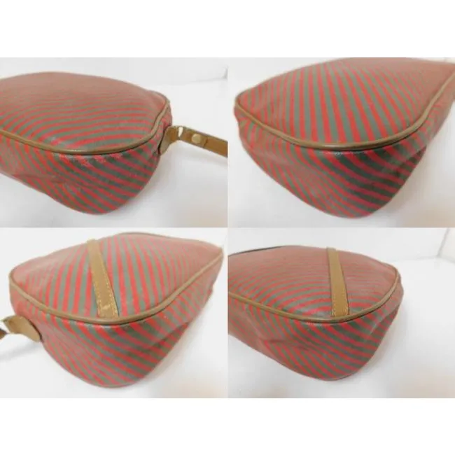 Gucci, red & green striped logo print coated canvas and brown leather clutch purse