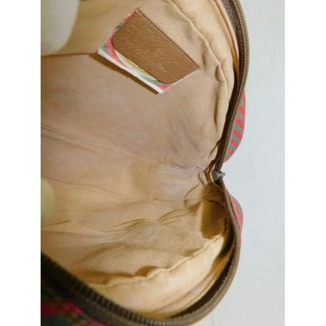 Gucci, red & green striped logo print coated canvas and brown leather clutch purse