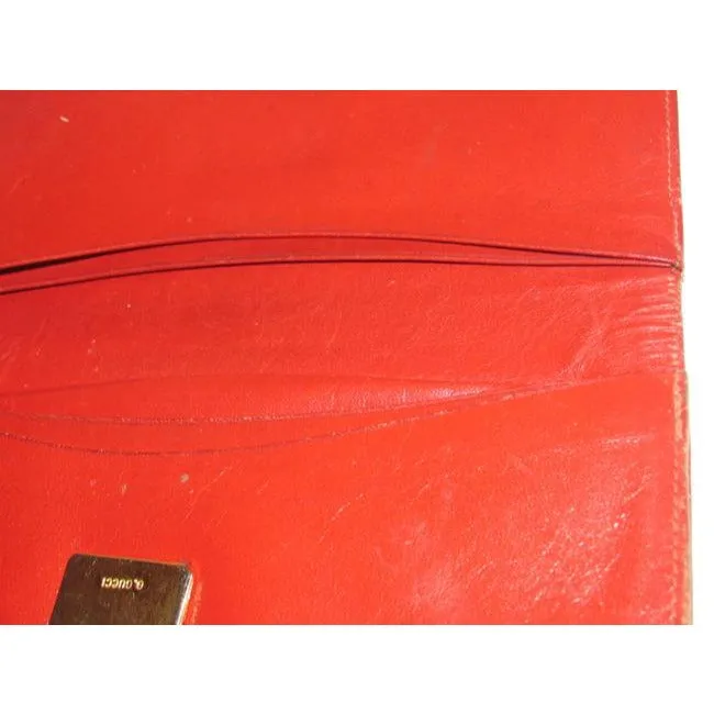 Gucci Red Leather With Gold Hand Clasp Vintage Wallet