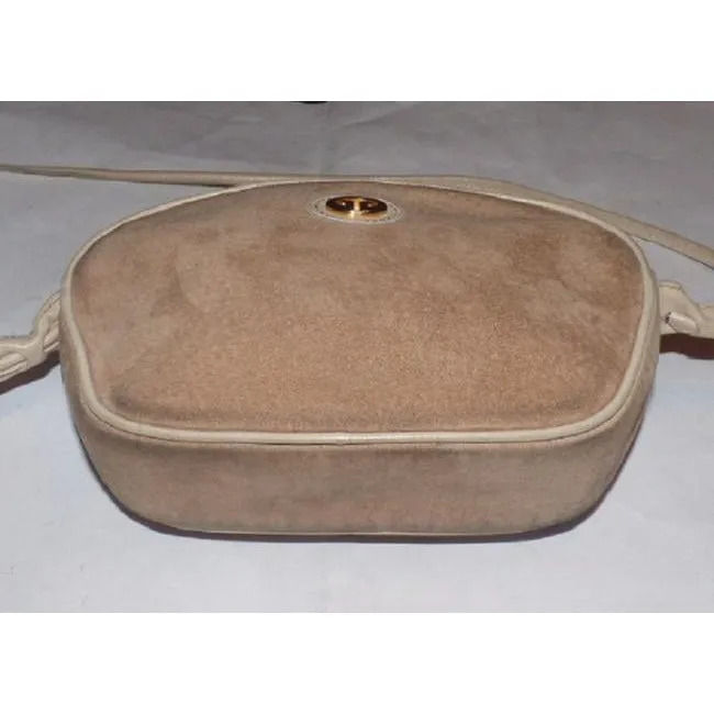 Gucci Vintage Beige Tan Suede And Leather Cross Body Bag