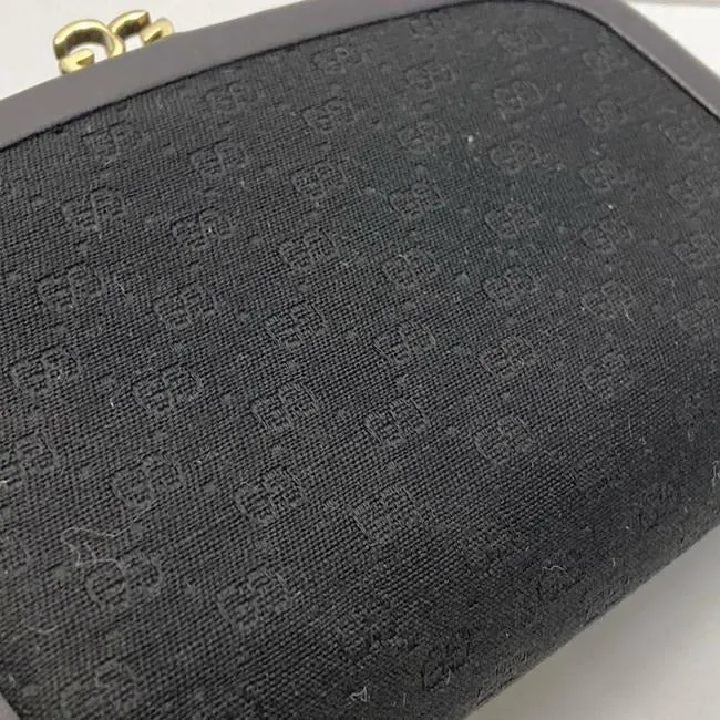 Gucci Vintage Boxy Hinged Top Black Micro Guccissima Print Silk And Leather Clutch