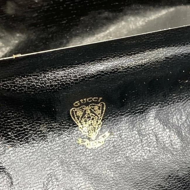 Gucci Vintage Boxy Hinged Top Black Micro Guccissima Print Silk And Leather Clutch