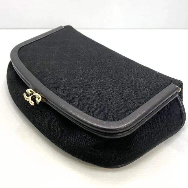 Gucci Vintage Boxy Hinged Top Black Micro Guccissima Print Silk And Leather Clutch
