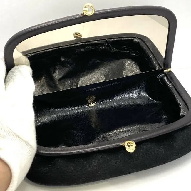 Gucci Vintage Boxy Hinged Top Black Micro Guccissima Print Silk And Leather Clutch