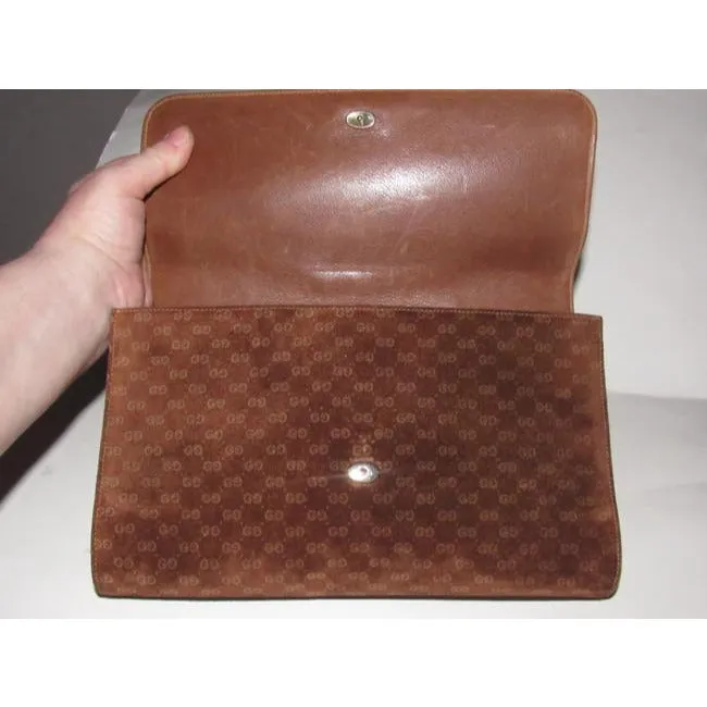 Gucci Vintage Brown Micro Guccissima Print Suede And Leather Clutch