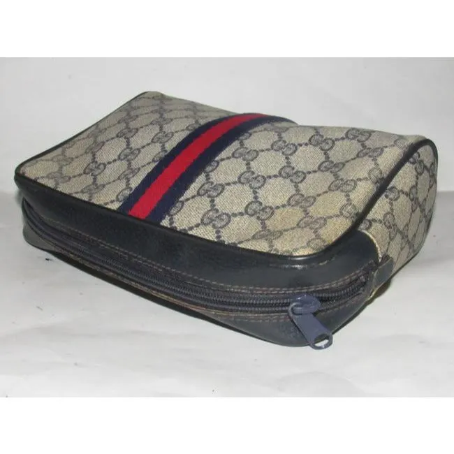 Gucci Vintage Navy Blue Large G Logo Print Coated Canvas And Navy Leather
