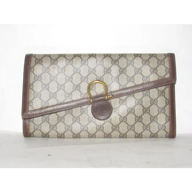 Gucci Vintage Pursesdesigner Purses Large G Logo Print Coated Canvas And Leather In Browns Clutch
