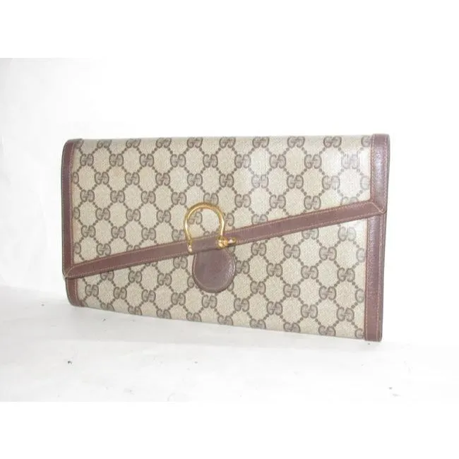 Gucci Vintage Pursesdesigner Purses Large G Logo Print Coated Canvas And Leather In Browns Clutch