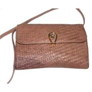Gucci Vintage Woven And Smooth Two Way Style Purse Brown Leather Shoulder Bag