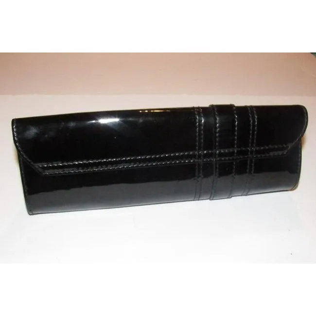 Gucci W Accent Black Patent Leathergold Bow Clutch