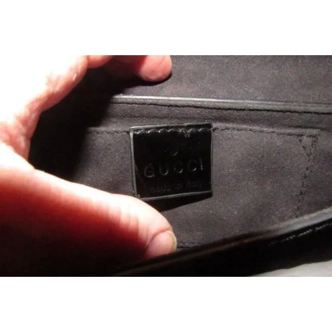 Gucci W Accent Black Patent Leathergold Bow Clutch