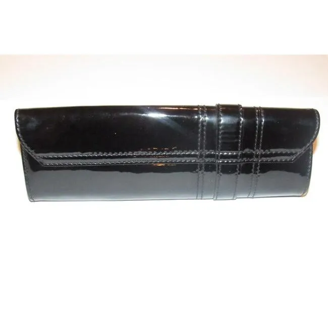 Gucci W Accent Black Patent Leathergold Bow Clutch