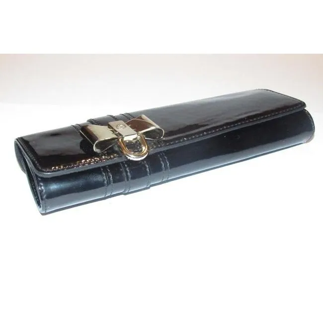 Gucci W Accent Black Patent Leathergold Bow Clutch