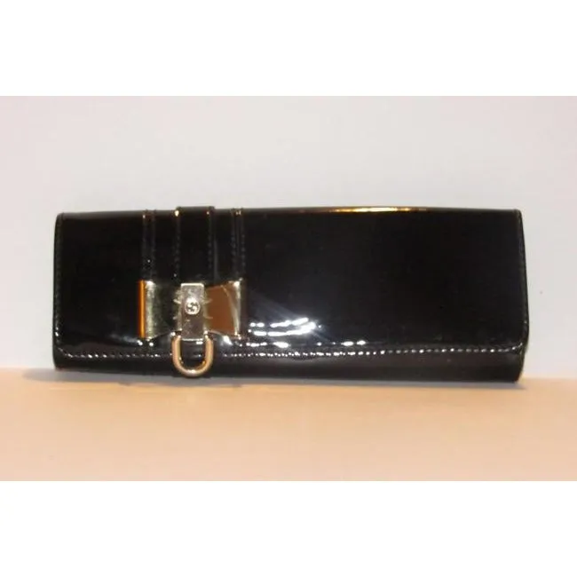 Gucci W Accent Black Patent Leathergold Bow Clutch