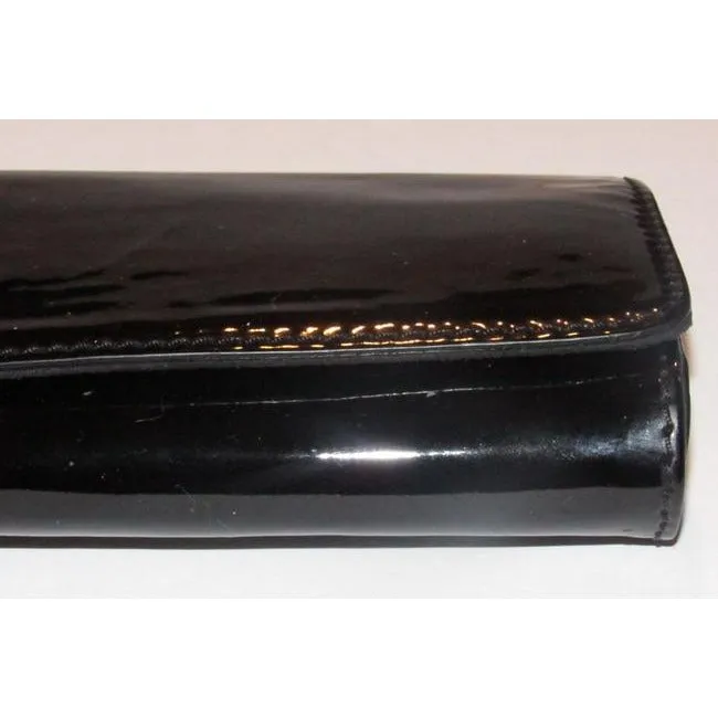 Gucci W Accent Black Patent Leathergold Bow Clutch