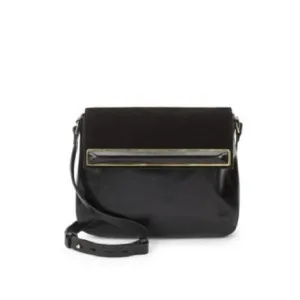 Halston Two Way Black Suede And Black Leather Cross Body Bag