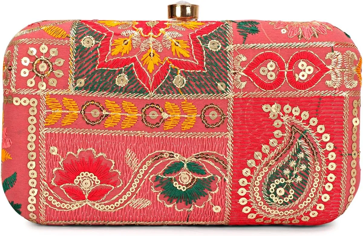 Hand Crafted LONGING TO BUY Designer Box Clutch - Zari Embroidery Hand Clutch