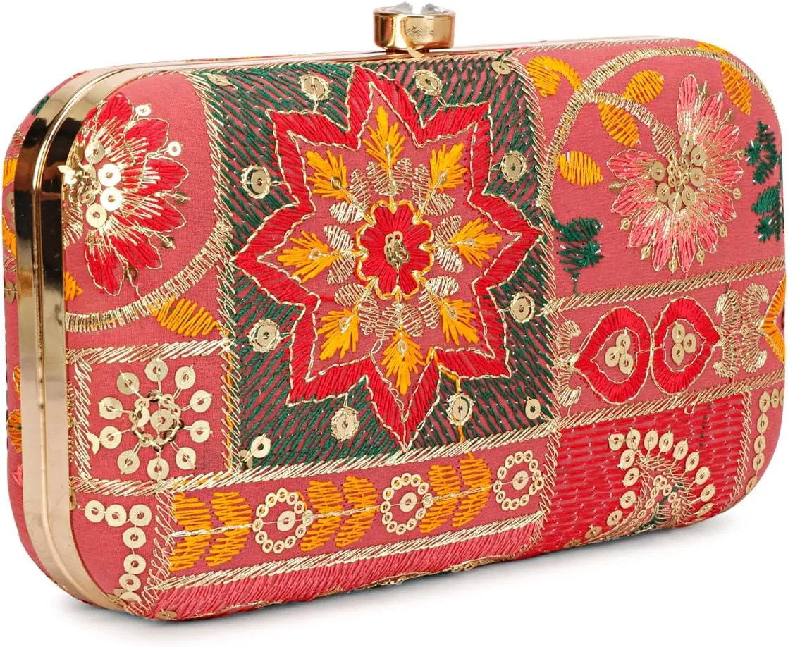 Hand Crafted LONGING TO BUY Designer Box Clutch - Zari Embroidery Hand Clutch