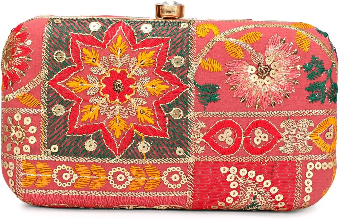 Hand Crafted LONGING TO BUY Designer Box Clutch - Zari Embroidery Hand Clutch