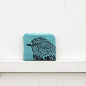 Hand printed robin head coin purse