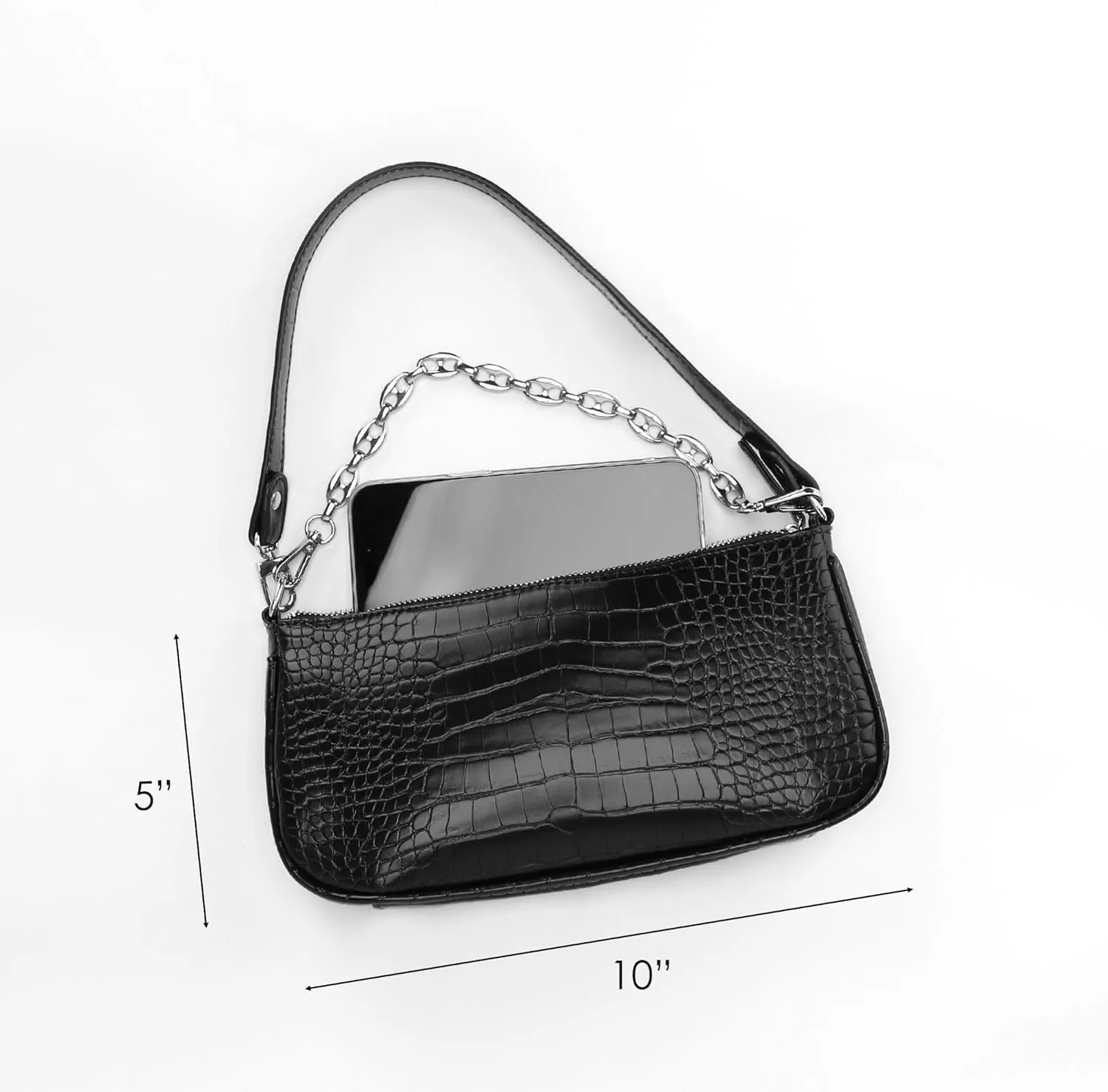 Handbag with Chain Strap Faux Leather Classic Clutch Bag Small Shoulder Purse、