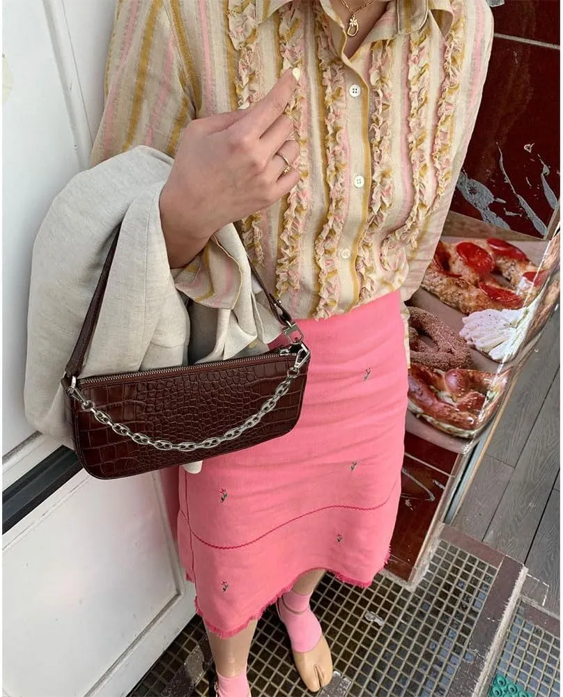 Handbag with Chain Strap Faux Leather Classic Clutch Bag Small Shoulder Purse、