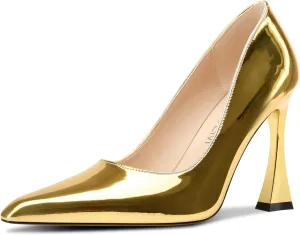 HDEUOLM Womens Stiletto High Heel Square Toe Pumps Slip-on Office Dress Patent Leather 3.9 Inches Heels