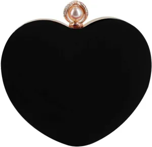 Heart Shape Clutch Bag Diamond & Pearl Messenger Shoulder Handbag Wedding Purse Black One Size