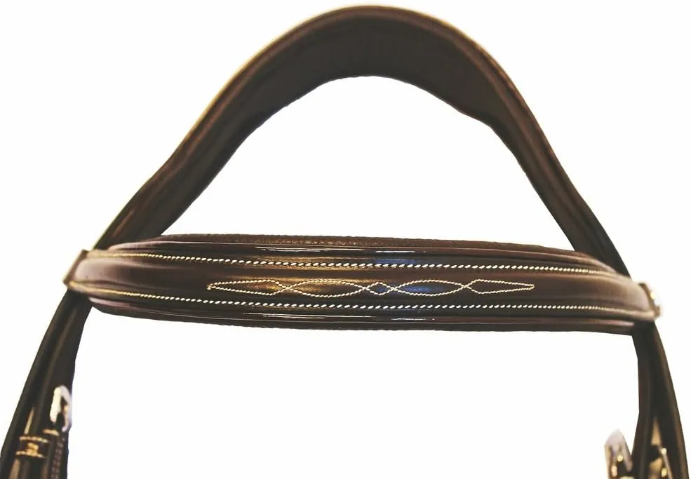 Henri de Rivel Pro Mono Crown Fancy Bridle with Patent Leather Piping and Laced Reins