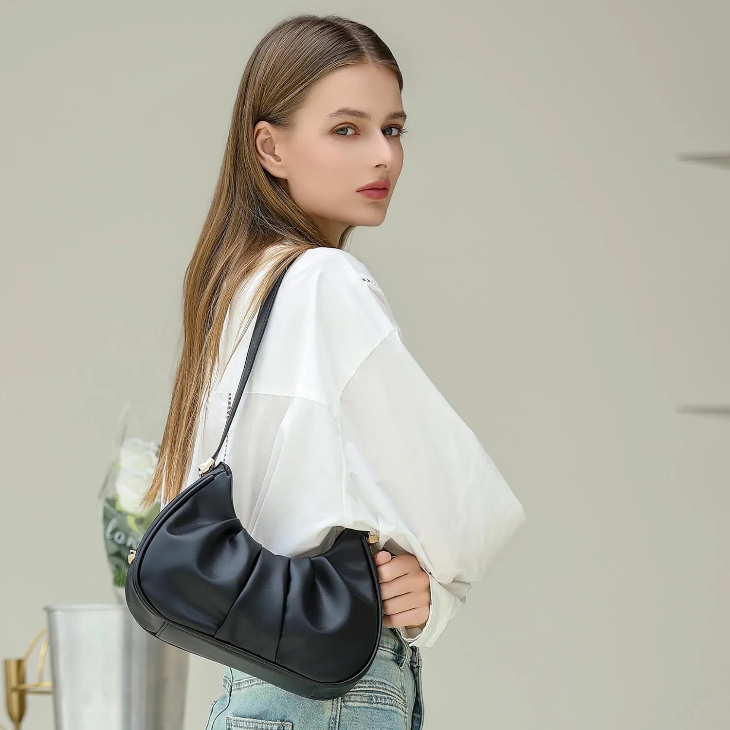Herald Ruched Shoulder Bag Cloud Design Hobo Clutch Purse for Women Small Mini Cute Tote Handbag with Adjustable Strap