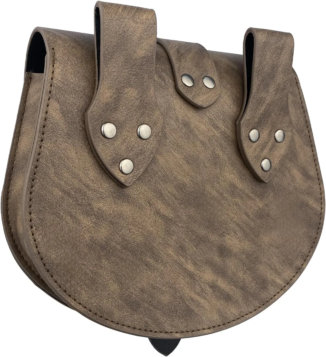 HiiFeuer Viking Embossed Langskip Belt Pouch, Medieval Faux Leather Flap Saddle Side Bag Purses, Retro Portable Belt Bag (Brown A)