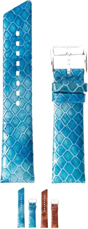 HIRSCH Pythea Leather Watch Strap - Calfskin Leather - Python Embossing - Blue, Brown - 14mm, 16mm, 20mm