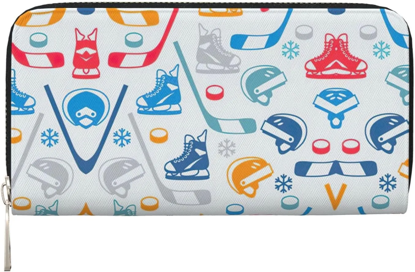 Hockey Elements Creative Patterned Print Casual Clutch Purse Hand Wallet for Women Capacity Wallet Stylish Travel-Friendly