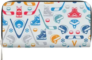 Hockey Elements Creative Patterned Print Casual Clutch Purse Hand Wallet for Women Capacity Wallet Stylish Travel-Friendly