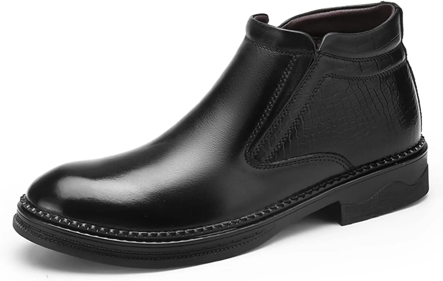 HOOENG Chelsea Boots for Men Crocodile Print Cowhide Leather Slip on Wearable Waterproof Non Slip Casual Classic (Color : Black, Size : 8.5)