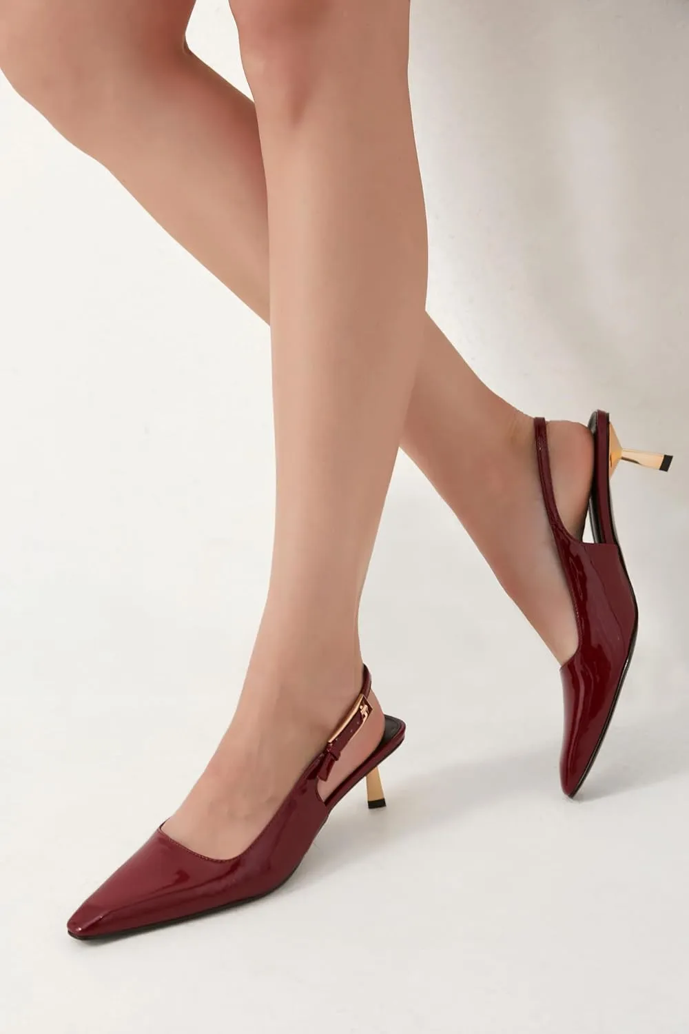 iiimmu Kitten Heels for Women 2 inch Low Heel Pointed Closed Toe Slingback Pumps Dress Shoes, Faux Leather