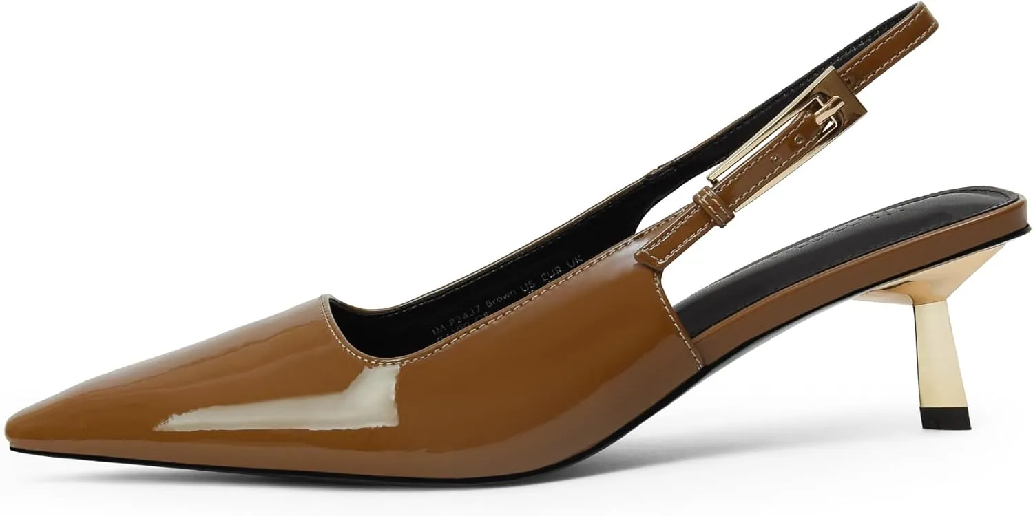 iiimmu Kitten Heels for Women 2 inch Low Heel Pointed Closed Toe Slingback Pumps Dress Shoes, Faux Leather