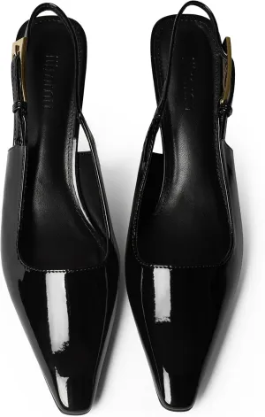 iiimmu Kitten Heels for Women 2 inch Low Heel Pointed Closed Toe Slingback Pumps Dress Shoes, Faux Leather