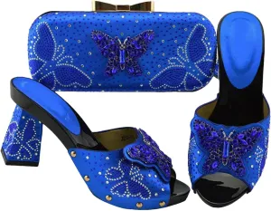 Italian Crafted Square-Toe Rhinestone Heels and Clutch Set African Women’s Wedding Banquet Footwear