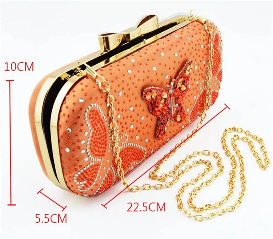 Italian Crafted Square-Toe Rhinestone Heels and Clutch Set African Women’s Wedding Banquet Footwear