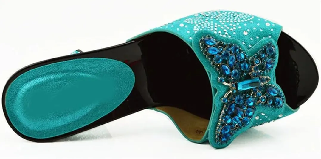 Italian Crafted Square-Toe Rhinestone Heels and Clutch Set African Women’s Wedding Banquet Footwear