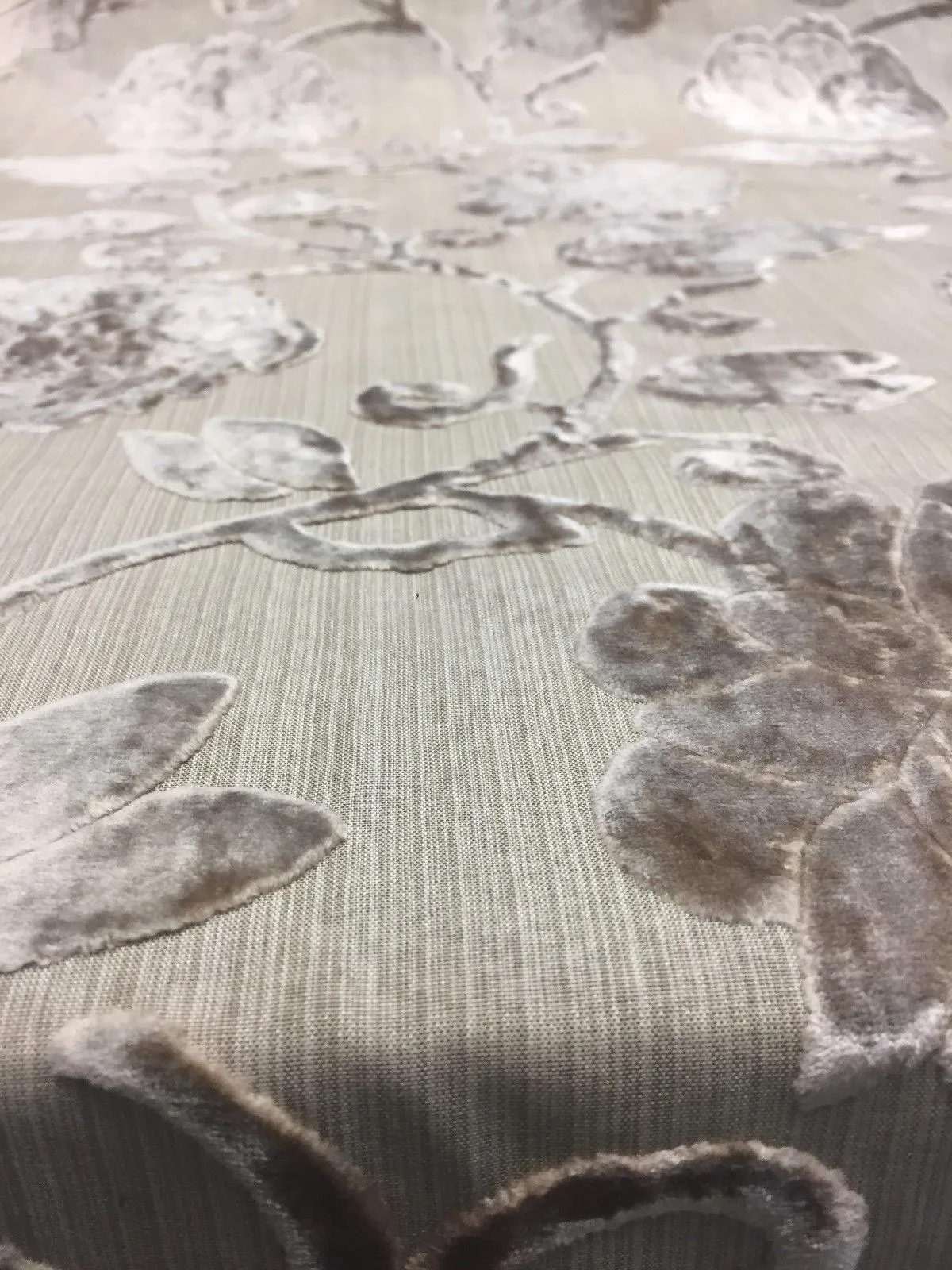 Italian Cut Cream Floral Burn velvet Drapery fabric By the yard pillows curtains