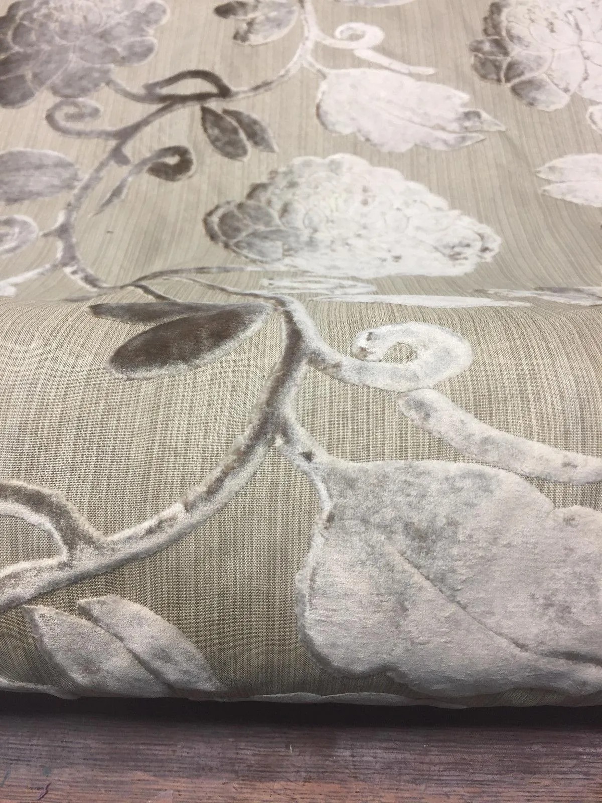 Italian Cut Cream Floral Burn velvet Drapery fabric By the yard pillows curtains