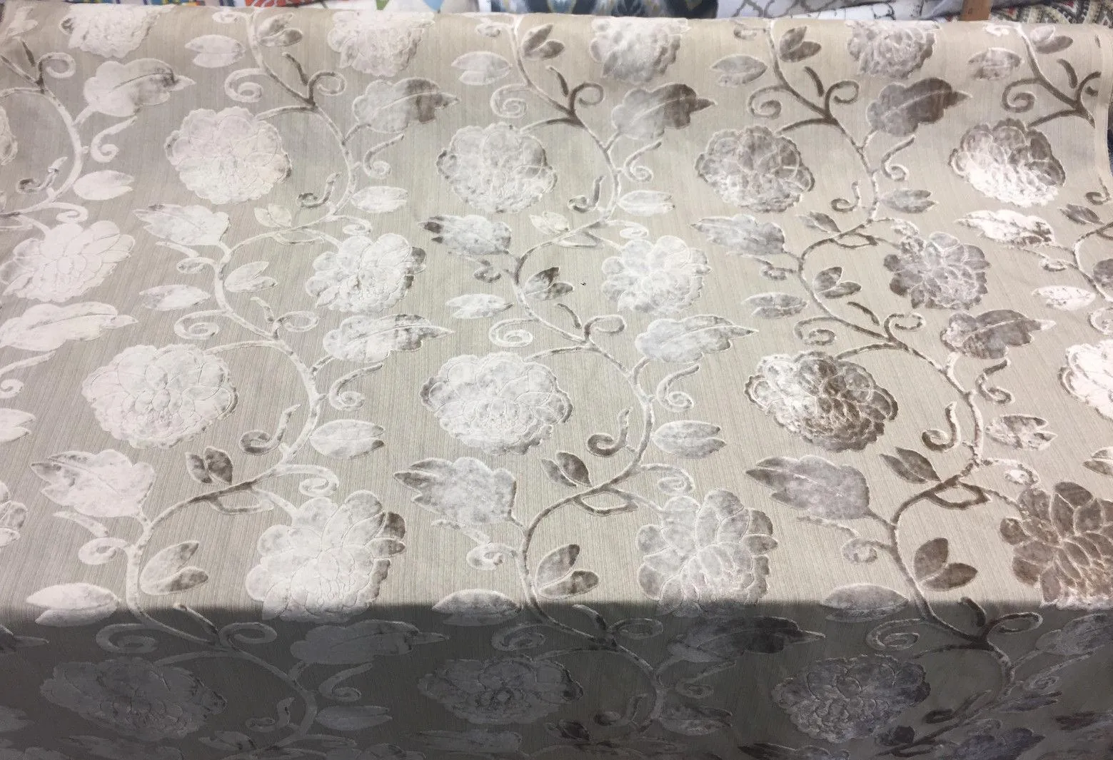 Italian Cut Cream Floral Burn velvet Drapery fabric By the yard pillows curtains