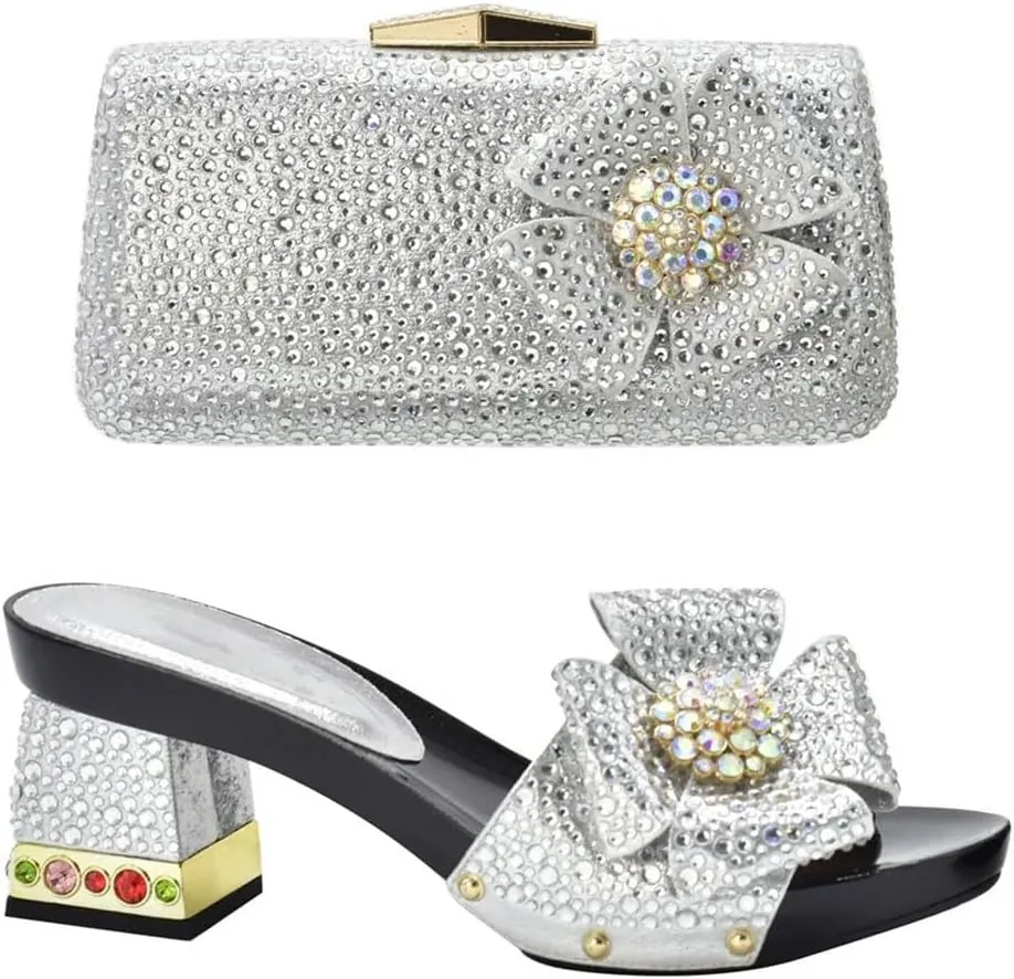 Italian Design Sparkling Crystal Bridal Shoes Evening Bag Set African Wedding Party Luxury Heels