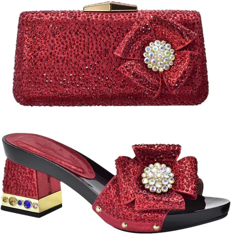 Italian Design Sparkling Crystal Bridal Shoes Evening Bag Set African Wedding Party Luxury Heels