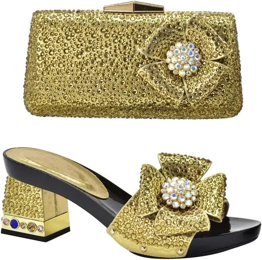 Italian Design Sparkling Crystal Bridal Shoes Evening Bag Set African Wedding Party Luxury Heels