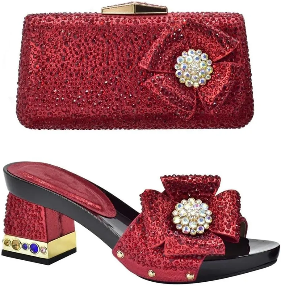 Italian Design Sparkling Crystal Bridal Shoes Evening Bag Set African Wedding Party Luxury Heels
